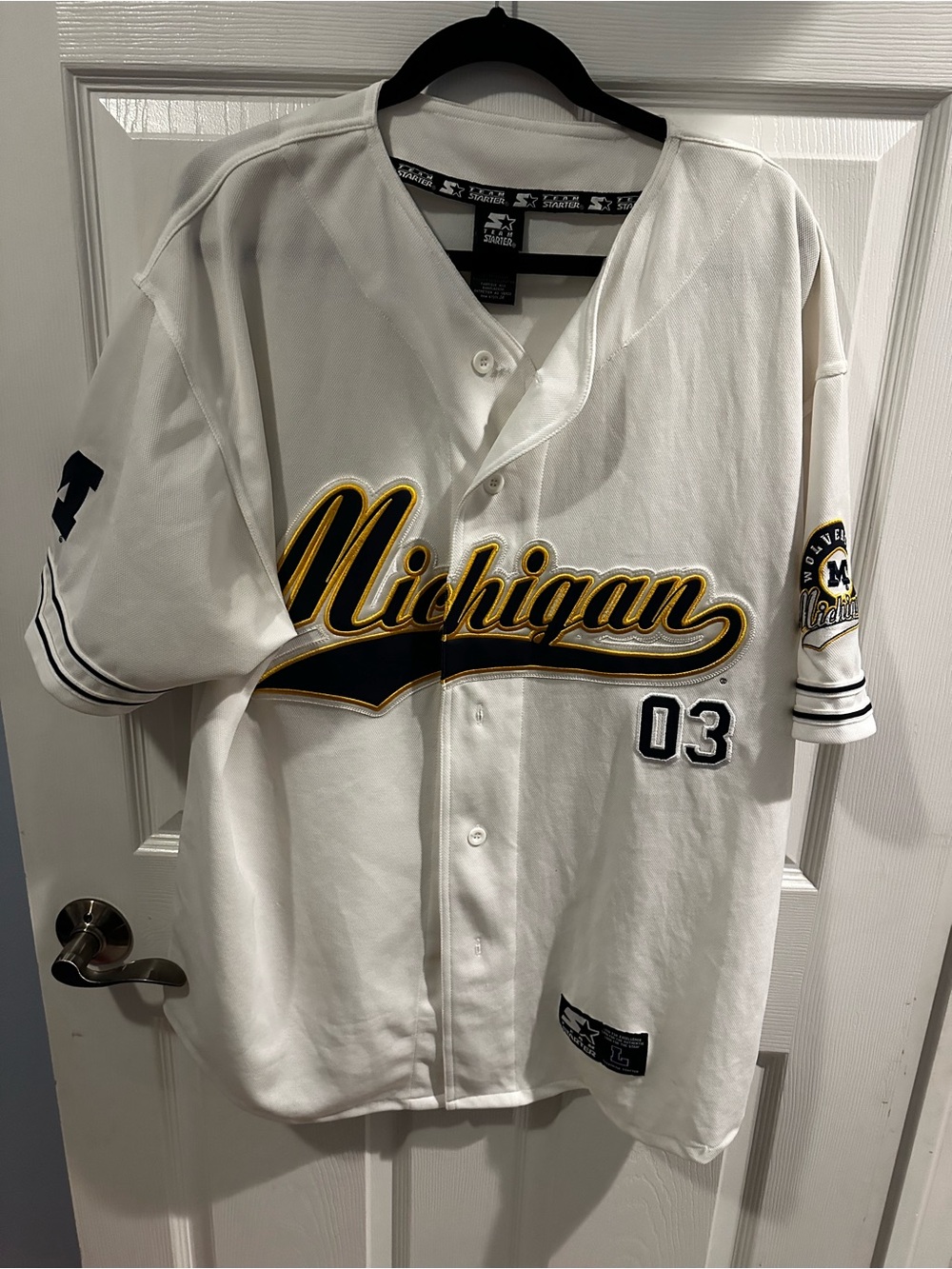 Vintage Starter Michigan Wolverines Baseball Jersey White Mens Large Y2K 03